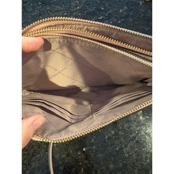 Michael Kors Pink and Tan Pebbled Leather Crossbody Bag - Picture 7 of 9